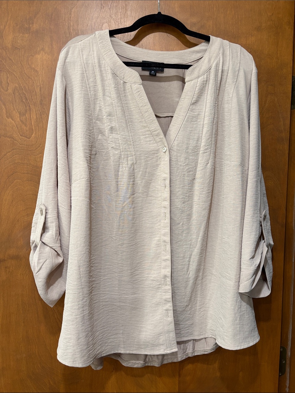Classic Light Beige Relaxed Button-Down Blouse